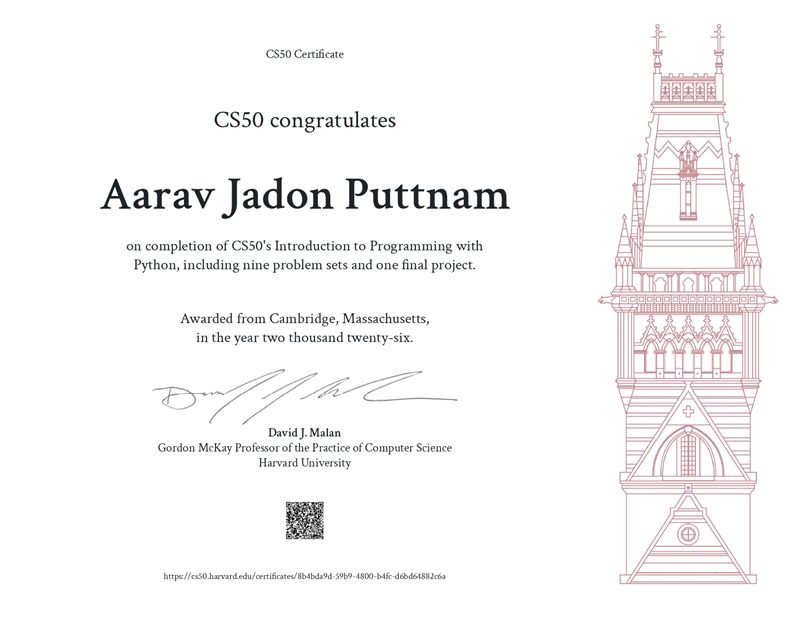 CS50’s Introduction to Programming with Python certificate
