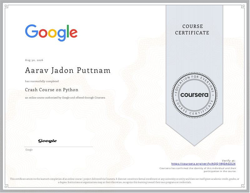 Crash Course on Python certificate