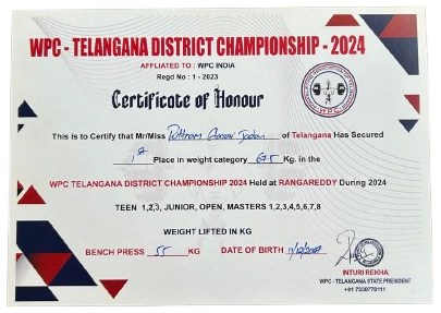 District Bench Press certificate