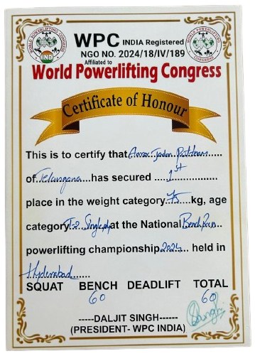 National Bench Press certificate